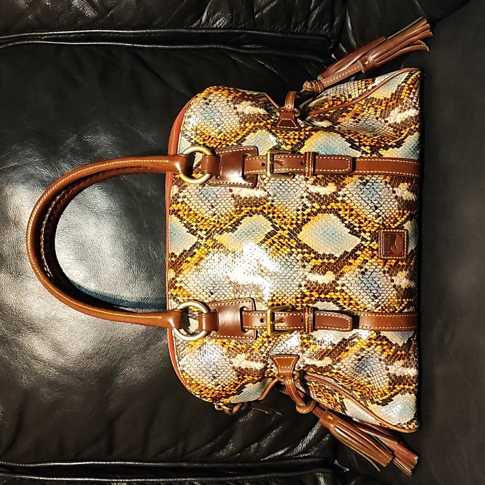 Dooney & Bourke beautiful large python embossed leather domed satchel in aqua